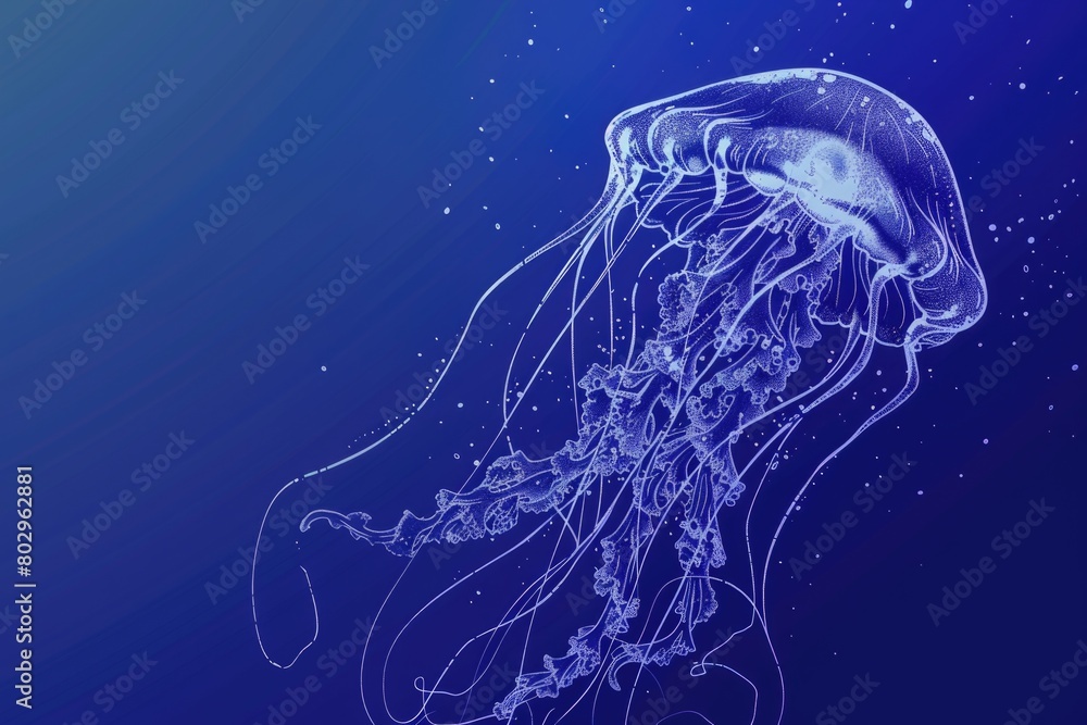 Poster a jellyfish floating in the ocean under a blue sky. suitable for marine life concepts