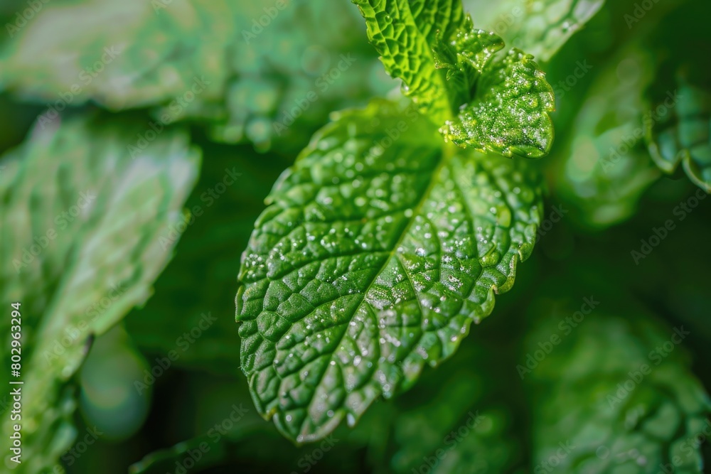 Poster close up of a leaf with water droplets, suitable for nature and environmental concepts