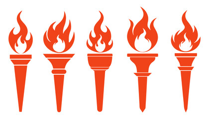 set Burning torch icon on white background. Black torch vector. Design element illustration isolated on white background. Olympic Games 2024.