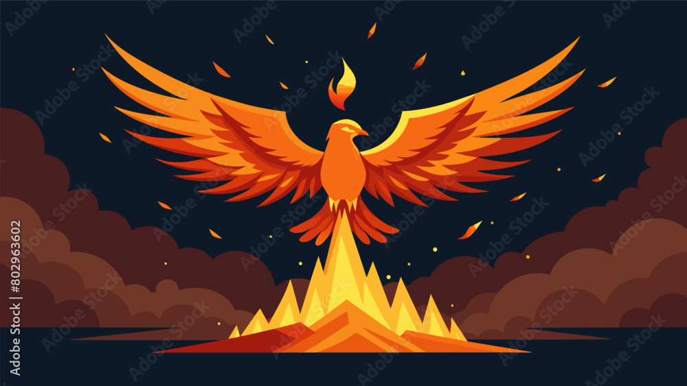 Poster a phoenix rising from the ashes symbolizing the journey of transformation and relief from depression