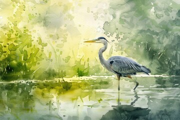 A beautiful painting of a bird standing in the water. Ideal for nature lovers and bird enthusiasts