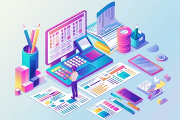 Obraz premium A person standing in front of a laptop computer, suitable for technology concepts