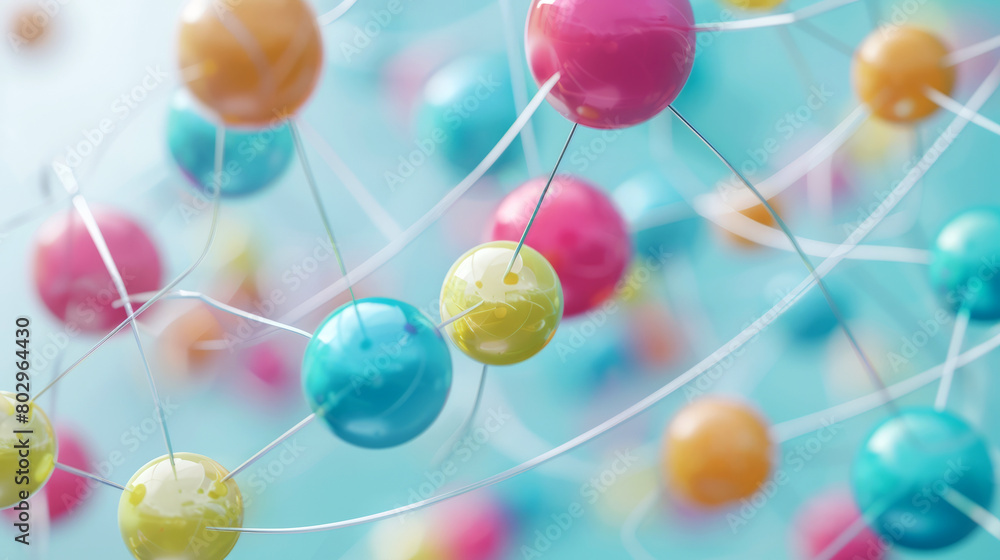 Poster abstract background with an interconnected network and color spheres