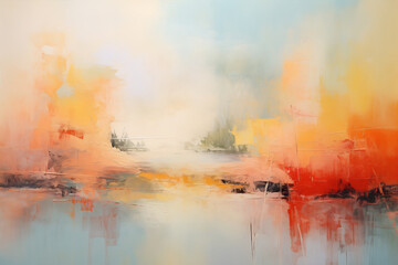 An abstract oil painting of landscape with lake. Art painting, canvas, wall art, modern artwork, paint strokes, knife painting, large stroke painting, mural, wall art, oil painting, oil paint.