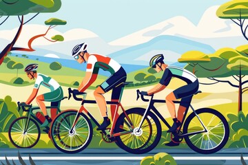Fototapeta premium Group of people enjoying a bike ride, suitable for active lifestyle concepts