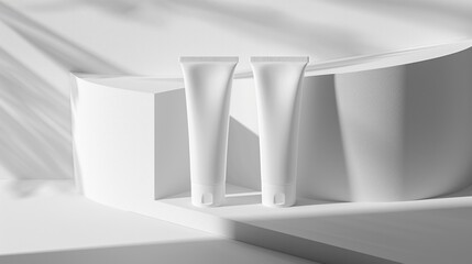 White cosmetic tubes with a minimalist design, set against a clean background to accentuate their elegant simplicity