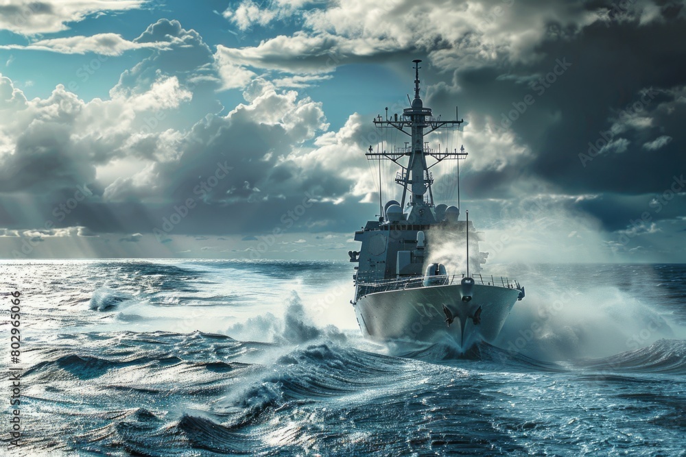 Poster a large boat sailing in the open ocean. suitable for travel and transportation concepts