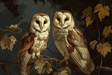 Two owls sitting on a branch, suitable for nature and wildlife themes