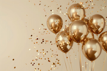 Golden Balloons and Confetti Celebration on Beige