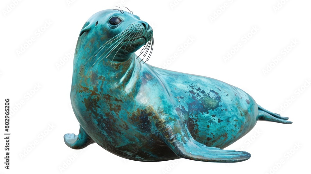 Poster a statue of a seal sitting on the ground. suitable for various design projects