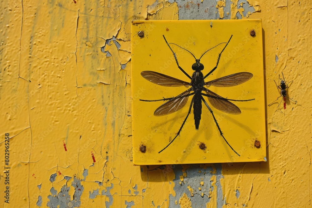 Poster a yellow sign with a black insect. suitable for warning or insect-related concepts