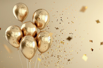 Golden Balloons and Confetti Celebration on Beige