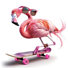 pink flamingo bird on white background Generative Ai - obrazy, fototapety, plakaty