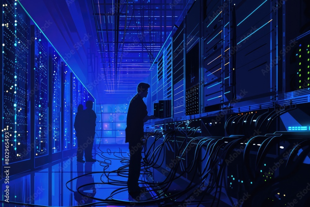 Aufkleber a man standing in a server room. suitable for technology concepts