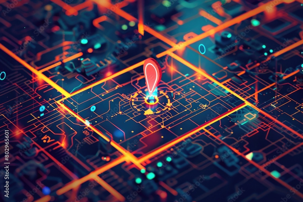 Poster Detailed view of an electronic circuit board. Suitable for technology and engineering concepts
