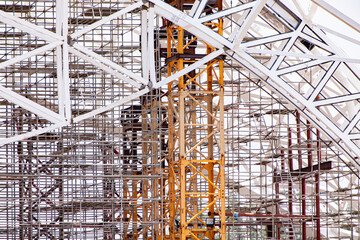 Steel structures for construction. Steel beams, steel frames, metal structures for supporting weight.