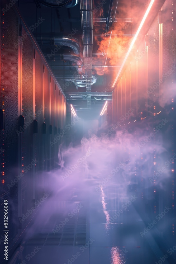 Poster A long hallway filled with servers. Perfect for technology and data center concepts