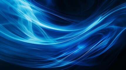 Abstract blue light waves on black background.