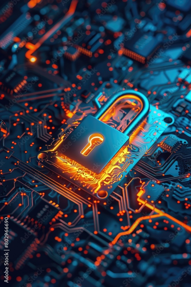 Aufkleber Computer circuit with a padlock, suitable for cybersecurity concepts