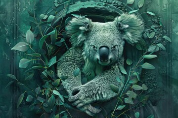 A cute koala bear sitting in a tree. Suitable for nature and wildlife themes