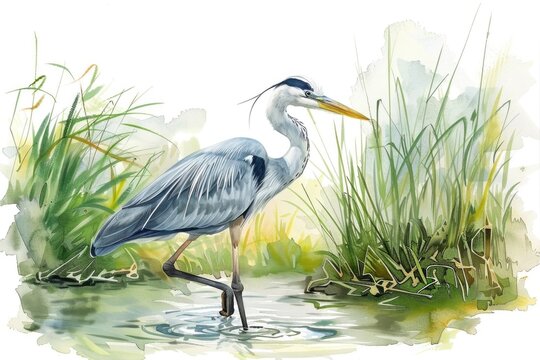 A beautiful watercolor painting of a bird standing in the water. Perfect for nature lovers and bird enthusiasts