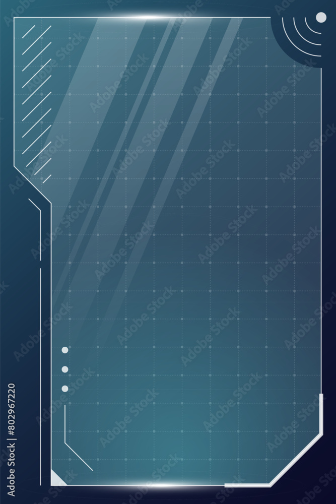 Fototapete HUD digital futuristic user interface vertical square frame. Sci Fi high tech screen. Game UI menu touch monitoring dashboard panel. Cyber space head-up display GUI or FUI information vector eps sign