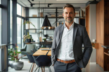 Portrait of a Successful Real Estate Entrepreneur: A Polished Business Owner in a Modern Office