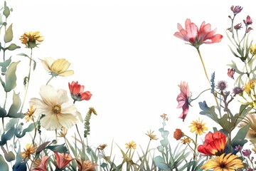 Beautiful watercolor painting of a field of colorful flowers, perfect for nature lovers and art enthusiasts