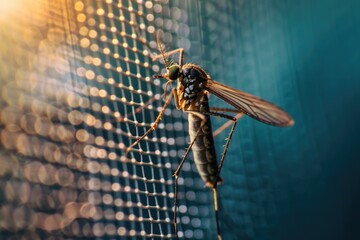 Detailed close up of a fly on a net. Suitable for scientific or nature publications