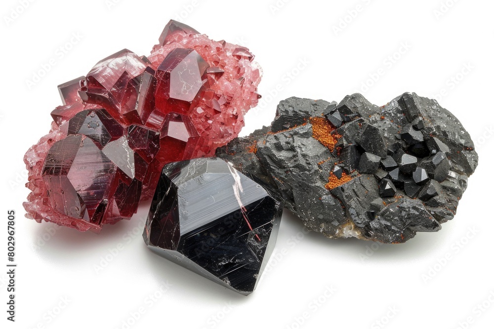 Poster Three different colored crystals on a white background, suitable for various design projects