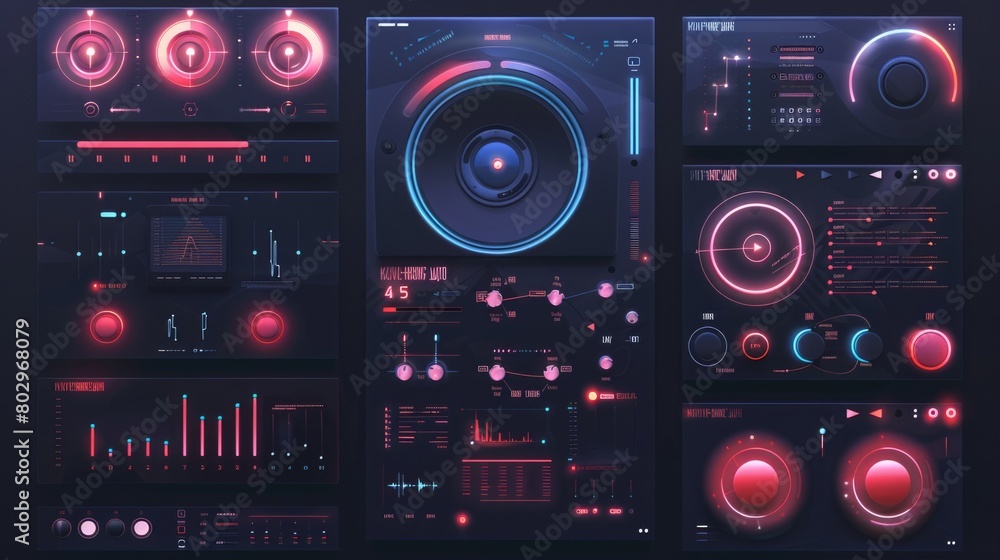 Poster Collection of futuristic interfaces in various colors. Ideal for technology concepts