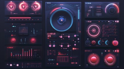 Fototapeta premium Collection of futuristic interfaces in various colors. Ideal for technology concepts