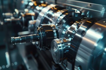 Fototapeta premium Detailed view of machinery in a manufacturing facility. Suitable for industrial concepts