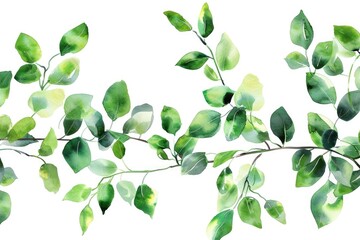 Obraz premium A watercolor painting of green leaves on a branch. Suitable for nature-themed designs