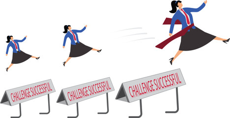 Challenging the gradually increasing heights and difficulties, the determination and courage to overcome the difficulties and problems, the greater pursuit and ambition, the businesswoman hurdles to c