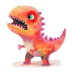 Cute angry red dinosaur watercolor illustration