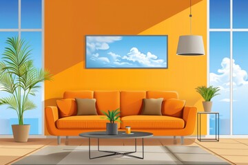 A comfortable living room setup with a couch and coffee table. Suitable for home decor or interior design concepts