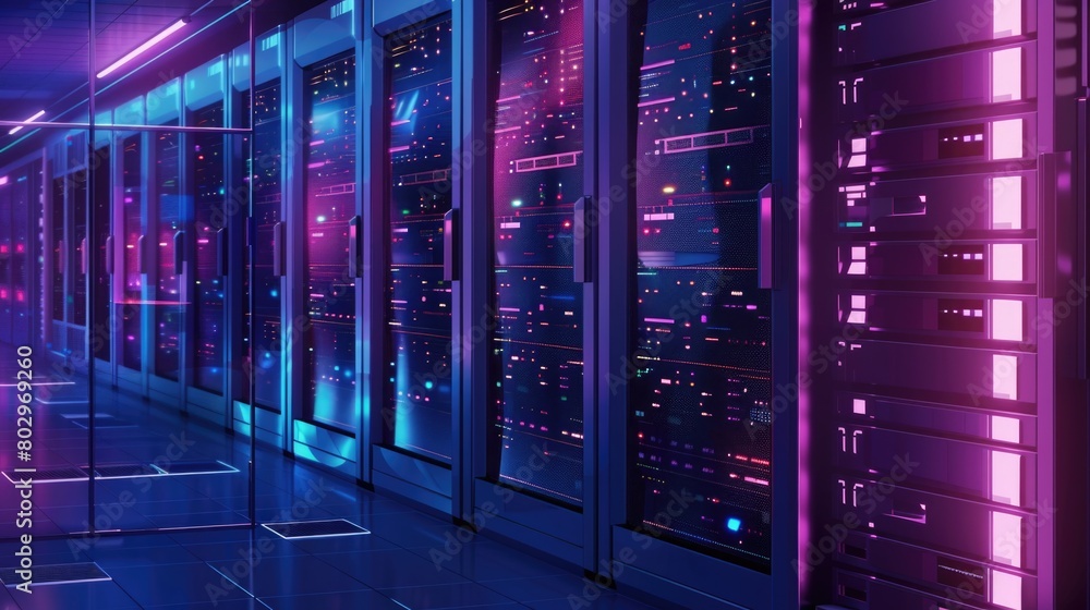 Aufkleber Row of servers in data center. Useful for technology concepts