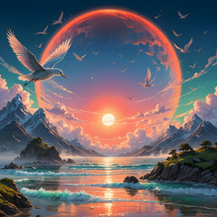 landscape with sea and sunset