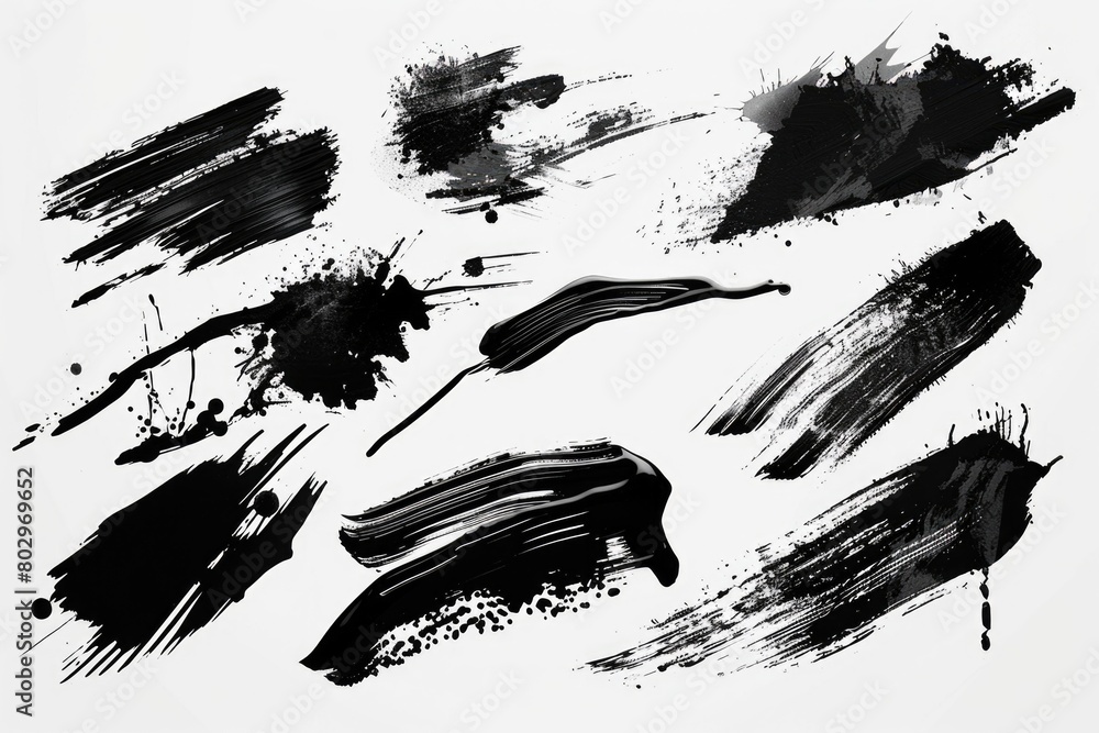 Poster abstract black paint strokes on a white canvas. perfect for artistic projects
