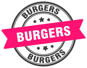 burgers stamp. burgers label on transparent background. round sign