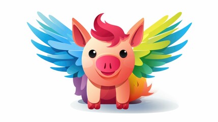 Piggy bank dreams cartoon illustration - Generative AI. Piggy, wings, clouds, coin.