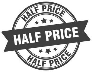 half price stamp. half price label on transparent background. round sign
