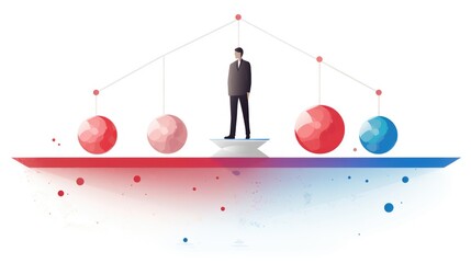 Risk management cartoon illustration - Generative AI. Colorful, scales, man, suit.
