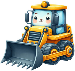 Naklejka premium Building Fun: Adorable Construction Vehicle Watercolors - Perfect Art for Kids' Rooms and Playful Projects