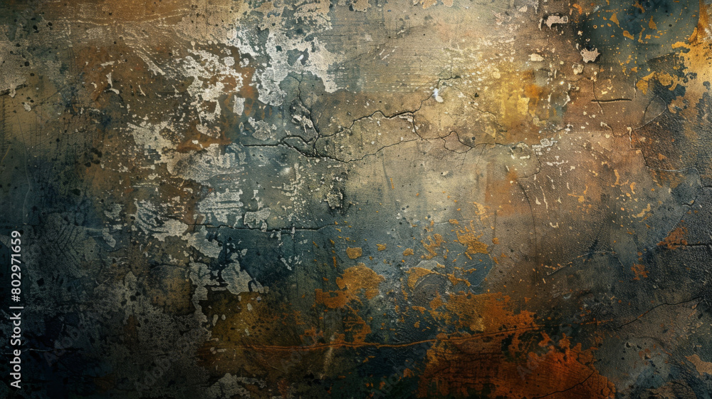 Aufkleber weathered texture with rust and peeling paint in blue and orange tones on abstract background