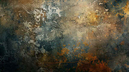 Weathered texture with rust and peeling paint in blue and orange tones on abstract background