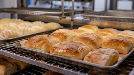 Bakery Fresh Bread on Trays Pre-Oven Baking.