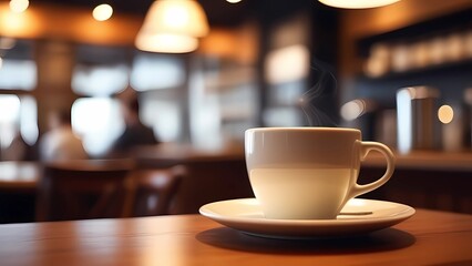 Fototapeta premium A cup of delicious coffee on the blurred background of a cozy coffee shop