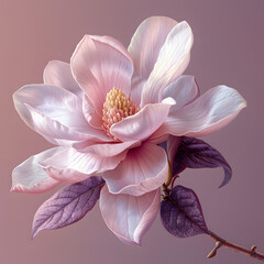 Majestic Magnolia Blooms on Canvas - Illustration of Pink Purple Beauty